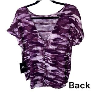 Rock & Republic Top Blue Women’s Size S Purple Camouflage Rayon Short Sleeve NWT